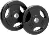 2 x 20kg Olympic Tri-Grip Rubber Weight Black Plates