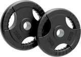 2 x 25kg Olympic Tri-Grip Rubber Weight Black Plates
