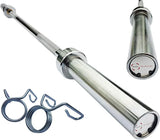 4ft Body Revolution barbell bar with a sleek chrome finish, featuring textured grips and included spring collars for secure lifting