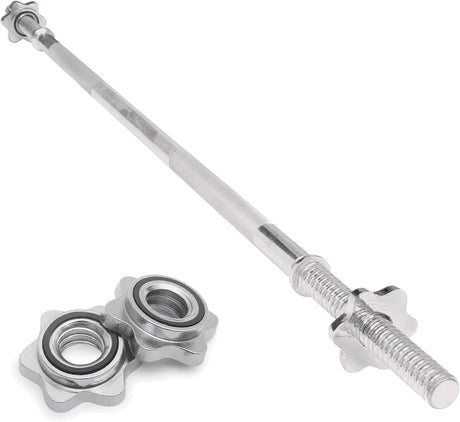 Straight barbell bar with a 1-inch diameter, 1.2m length, featuring a sleek chrome finish and two spinlock collars for secure weight loading