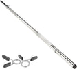 Straight barbell bar, 1" standard, 1.2m length, featuring a shiny chrome finish, knurled grip, and included springlock clips for secure weight plates