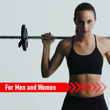 Straight barbell bar with springlock held by a fit person in a black sports top, showcasing strength and versatility for workouts