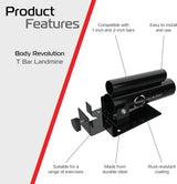 Durable black steel T-Bar landmine attachment for 1-inch and 2-inch bars, designed for versatile exercise options and easy installation