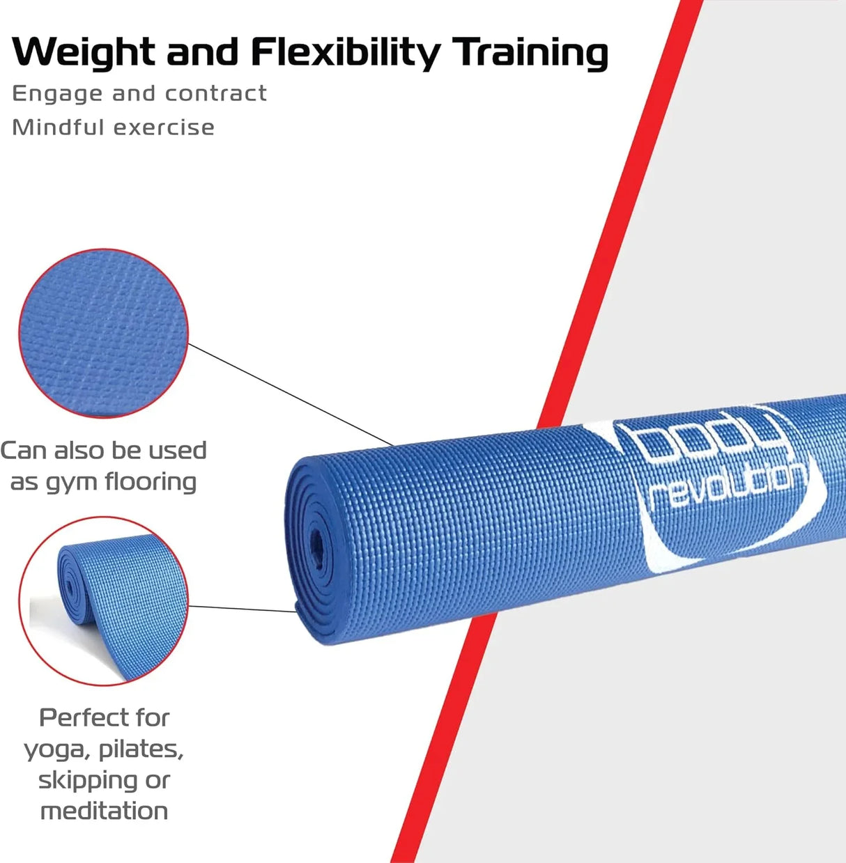 Durable blue yoga mat with textured surface, ideal for yoga, pilates, and meditation, also suitable as gym flooring