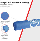 Durable blue yoga mat with textured surface, ideal for yoga, pilates, and meditation, also suitable as gym flooring