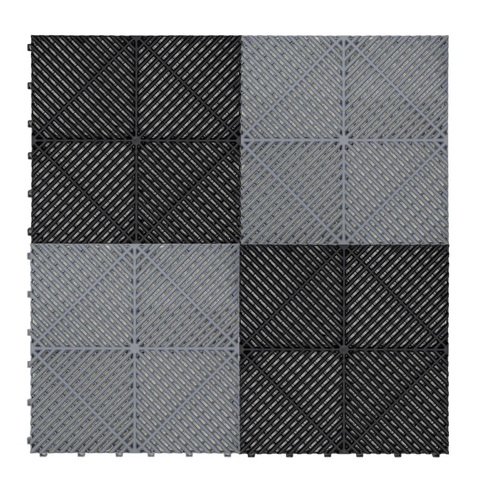 Hexagon LED Light & Vented Garage Floor Tiles With Edges - 60 Black ...