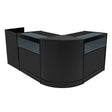 Luna LED Shop Counter Set in sleek black, featuring curved edges, glass display tops, and ample storage space for retail use