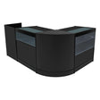 Black Gravity LED Shop Counter Set featuring sleek curved design, glass display shelves, and modern finish, ideal for retail spaces