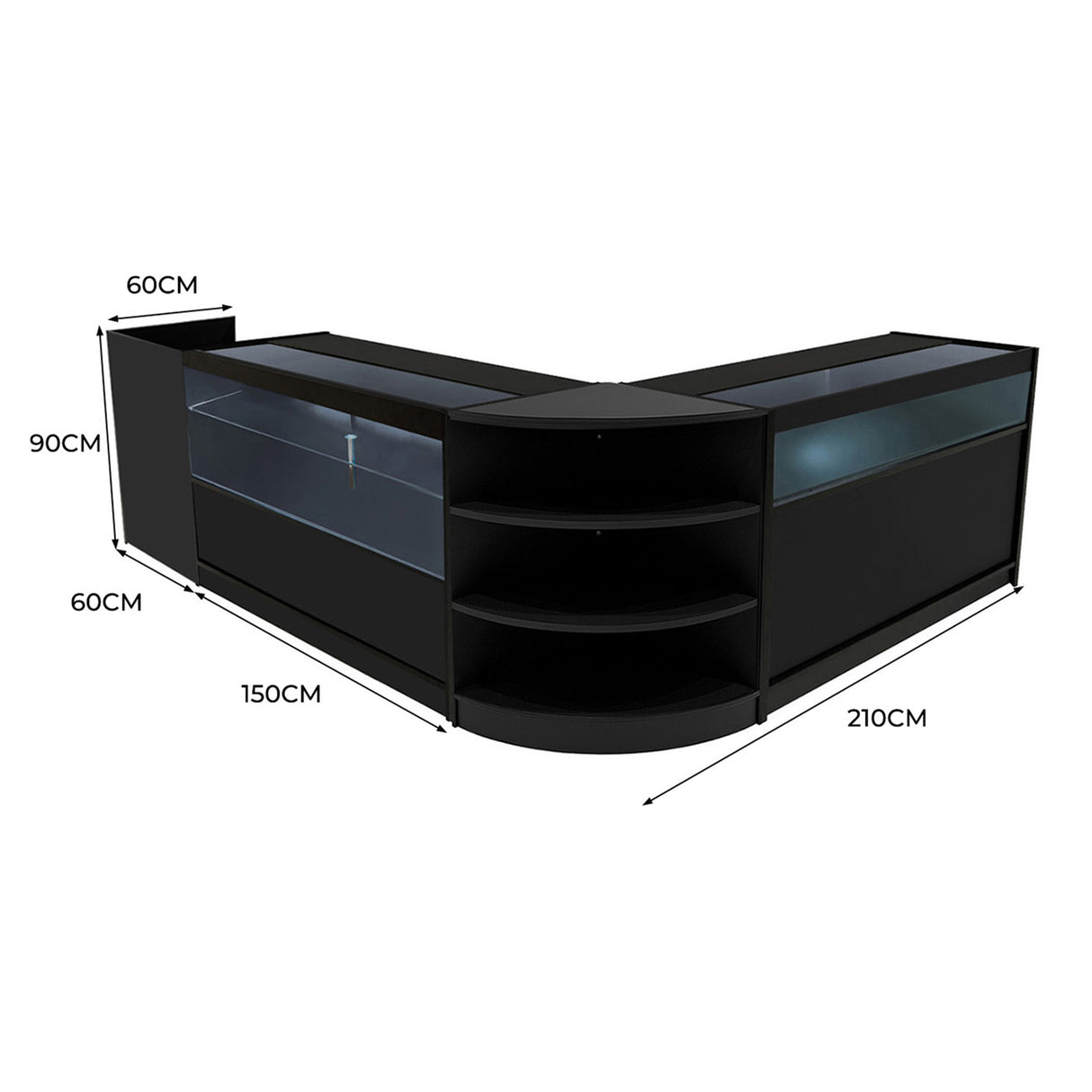 Europa LED Shop Counter Set B1500, C1500, TB60 & LM60 - Black