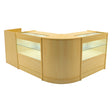 Phoenix LED Shop Counter Set in maple finish, featuring curved design, glass display sections, and sleek modern aesthetics