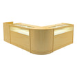 Luna LED Shop Counter Set in maple finish, featuring a modern design with curved edges, display shelves, and integrated lighting