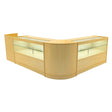 Maple LED shop counter set featuring a sleek, modern design with glass display sections and a curved front for easy access