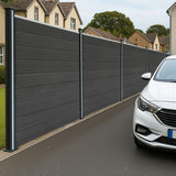 Composite Fence Panels x 6, Angled Piece & LED Posts x 7 - Grey