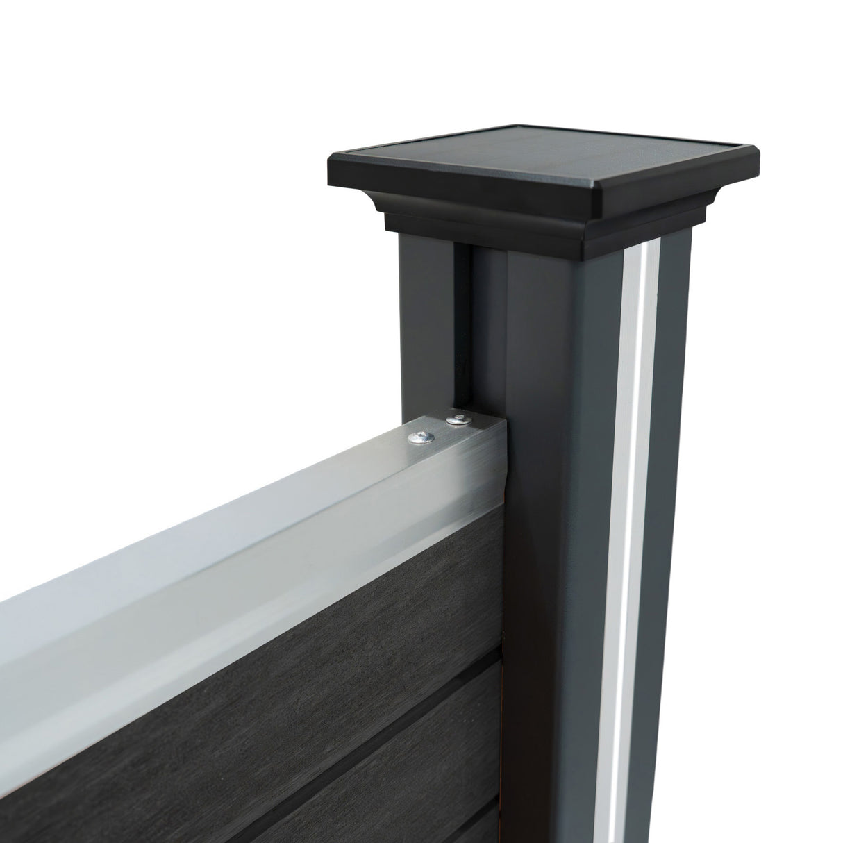 Composite Fence Panels x 6, Angled Piece & LED Posts x 7 - Grey