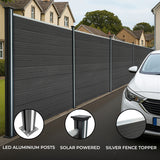 Composite Fence Panels x 6, Angled Piece & LED Posts x 7 - Grey