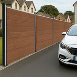 Composite Fence Panels x 4, Angled Piece & LED Posts x 5 - Brown