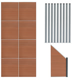 Composite Fence Panels x 8, Angled Piece & LED Posts x 9 - Brown