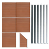 Composite Fence Panels x 5, Angled Piece & LED Posts x 6 - Brown