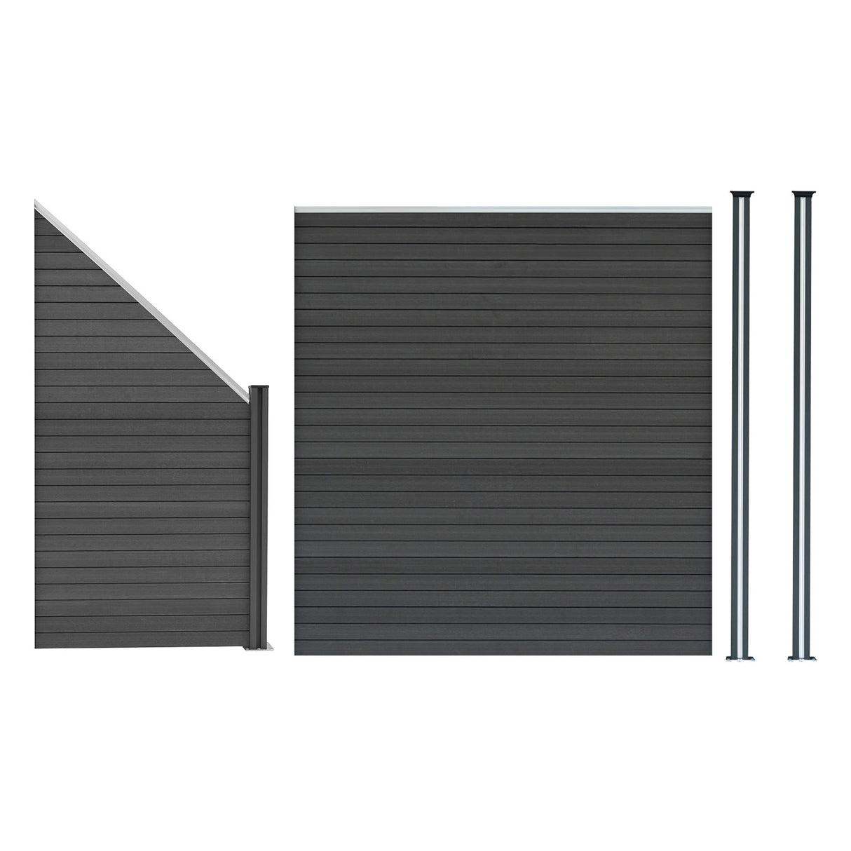 Composite Fence Panel, Angled Piece & LED Posts x 2 - Grey