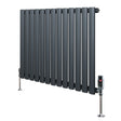Oval single column radiator in anthracite grey, featuring sleek vertical tubes and stylish valves, ideal for modern interiors