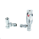 Chrome radiator valves with sleek design, featuring a rounded head and angled connection, ideal for modern anthracite grey radiators