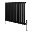 Sleek black oval single column radiator with polished chrome valves, measuring 600mm x 780mm, ideal for modern interiors