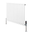 Oval single column radiator in white, measuring 600mm x 780mm, featuring sleek vertical panels and stylish valves for modern heating solutions
