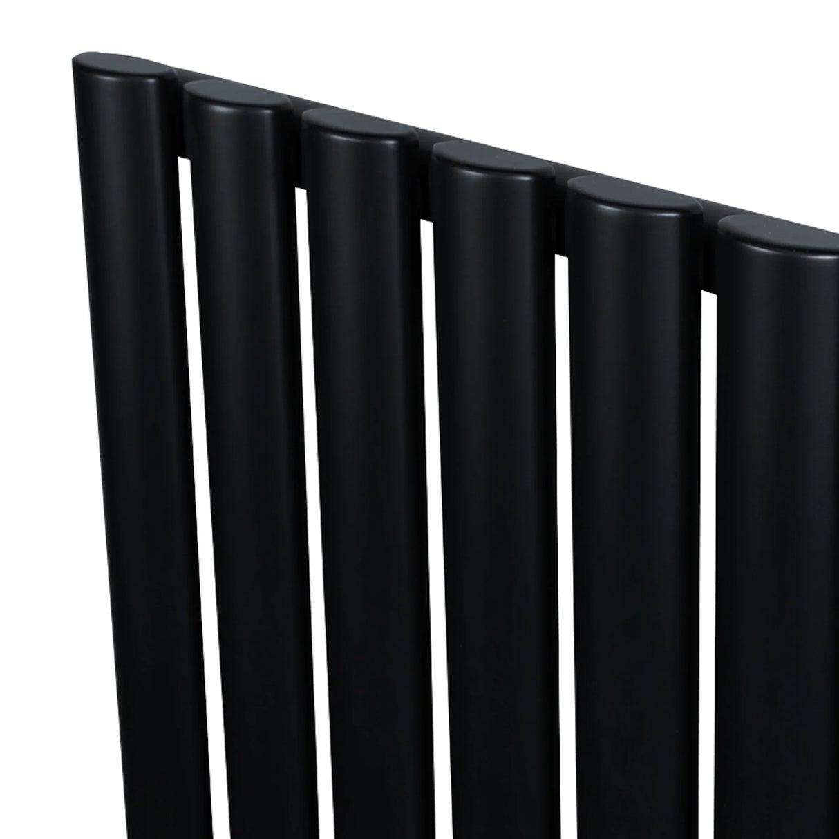 Sleek black oval single column radiator with smooth, matte finish, featuring vertical tubes for efficient heat distribution