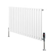 Oval single column radiator in white, 600mm x 1020mm, featuring sleek vertical fins and chrome valves for modern heating solutions