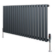 Oval single column radiator in anthracite grey, 600mm x 1200mm, featuring a sleek design with vertical tubes and stylish valves
