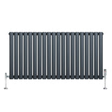 Oval single column radiator in anthracite grey, featuring sleek vertical bars and chrome valves, ideal for modern interiors