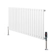 Oval single column radiator in white, 600mm x 1200mm, featuring sleek vertical panels and modern valves for efficient heating