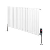 Oval single column radiator in white, 600mm x 1200mm, featuring sleek vertical panels and modern valves for efficient heating