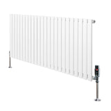 Oval single column radiator in white, 600mm x 1440mm, featuring sleek vertical fins and chrome valves for modern heating solutions