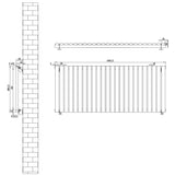 Oval single column radiator in white, dimensions 600mm x 1440mm, showcasing a sleek design with vertical lines and mounting details