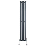 Oval single column radiator in anthracite grey, 1600mm x 240mm, featuring sleek vertical lines and modern valves for stylish heating