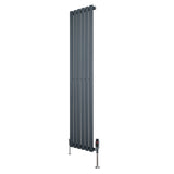 Oval single column radiator in anthracite grey, 1600mm x 360mm, featuring sleek vertical lines and modern valve design