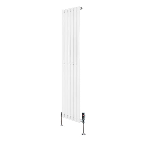 Oval single column radiator in sleek white finish, measuring 1600mm x 360mm, featuring modern design and chrome valves