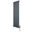 Oval single column radiator in anthracite grey, 1600mm x 480mm, featuring sleek vertical lines and modern valve design