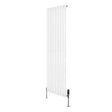 Oval single column radiator in white, measuring 1600mm x 480mm, featuring sleek vertical lines and modern valve design