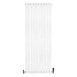 Sleek white oval single column radiator with valves, measuring 1600mm x 600mm, featuring a smooth, modern design and vertical orientation
