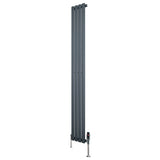Sleek anthracite grey oval single column radiator, 1800mm x 240mm, featuring smooth vertical panels and modern valves for efficient heating