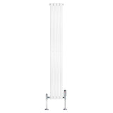 Oval single column radiator in sleek white finish, measuring 1800mm x 240mm, with chrome valves for modern heating solutions