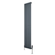 Sleek anthracite grey oval single column radiator with vertical fins and chrome valves, measuring 1800mm x 360mm, ideal for modern spaces