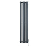 Sleek anthracite grey oval single column radiator with vertical lines, measuring 1800mm x 360mm, includes stylish valves