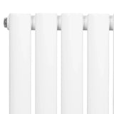 Sleek white oval single column radiator with smooth, glossy finish, featuring vertical panels and integrated valves for efficient heating