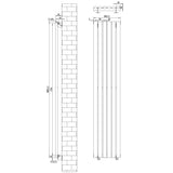 Oval single column radiator in white, measuring 1800mm x 360mm, featuring a sleek design and detailed dimensions for installation