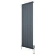 Sleek anthracite grey oval single column radiator, 1800mm x 600mm, featuring vertical slats and stylish valves for modern interiors