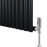 Sleek black oval single column radiator with polished valve, measuring 1800mm x 600mm, showcasing a modern design and smooth finish