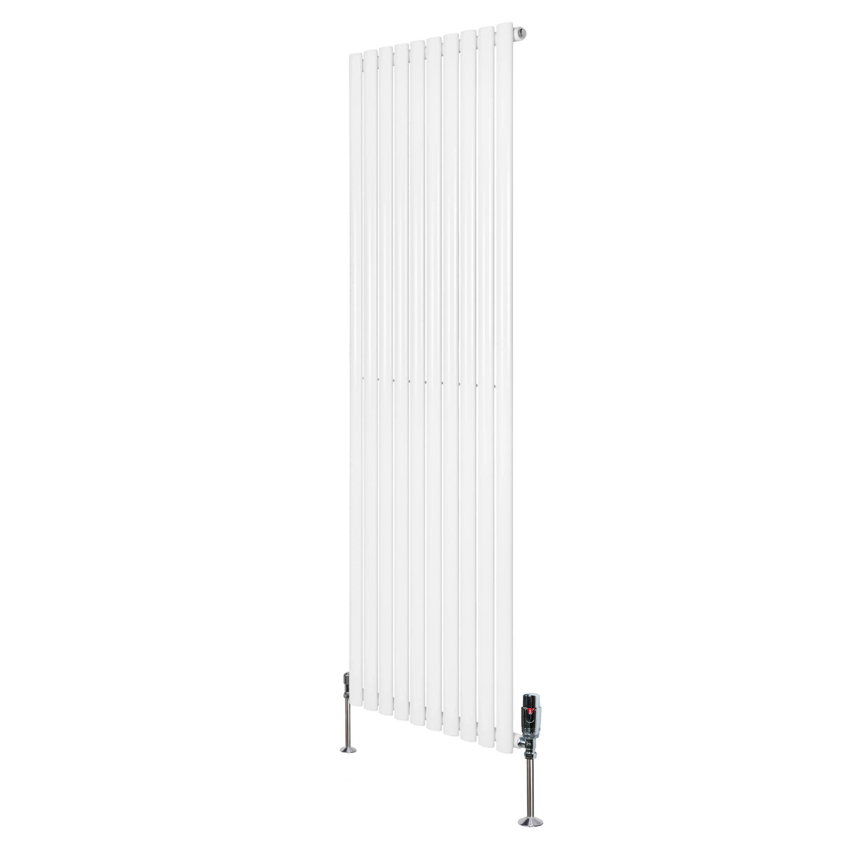 Oval single column radiator in sleek white finish, 1800mm x 600mm, featuring modern vertical design and chrome valves